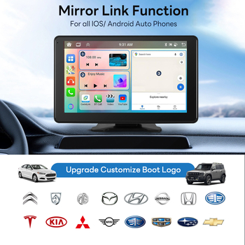 9-inčni bežični CarPlay GPS navigacijski sustav za ogledalo retrovizora, s Wi-Fi, podrška TF kartici do 256GB, napajanje 12–24V DC, DDR2 64MB ugrađena memorija