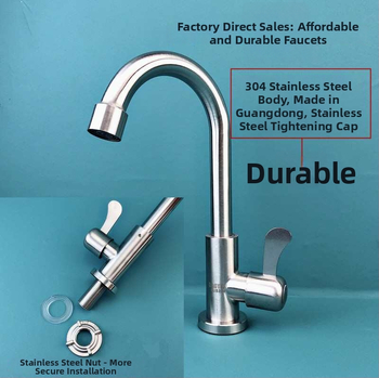 304 rozsdamentes acél konyhai csaptelep, forgatható, modell C-02, indukciós nyitás, kerámiakorongos szelep, csak hideg víz