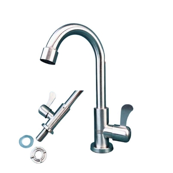 304 rozsdamentes acél konyhai csaptelep, forgatható, modell C-02, indukciós nyitás, kerámiakorongos szelep, csak hideg víz