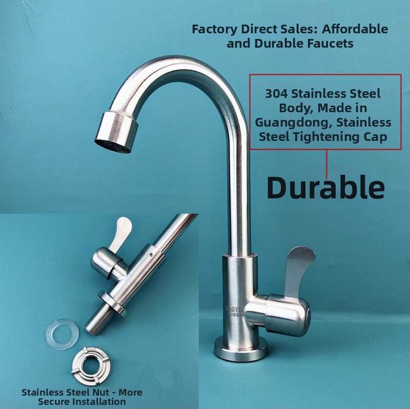 304 rozsdamentes acél konyhai csaptelep, forgatható, modell C-02, indukciós nyitás, kerámiakorongos szelep, csak hideg víz