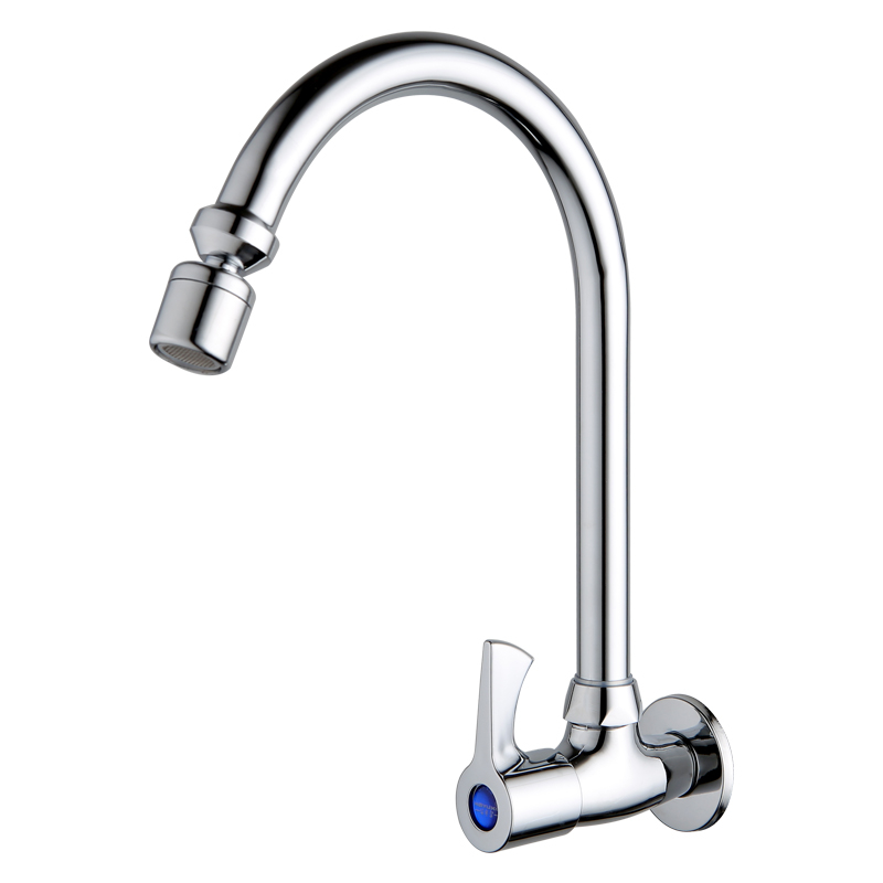 Zidna bakrena kuhinjska slavina s keramičkim diskom ventila, okretni bočni ulaz, elektroplatirani završetak