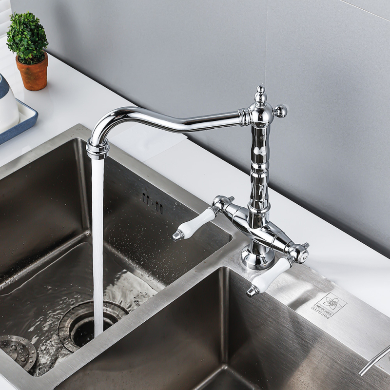 Kuhinjska slavina europskog stila, 360° rotacija, topla i hladna voda, bakrena konstrukcija, model 9088.