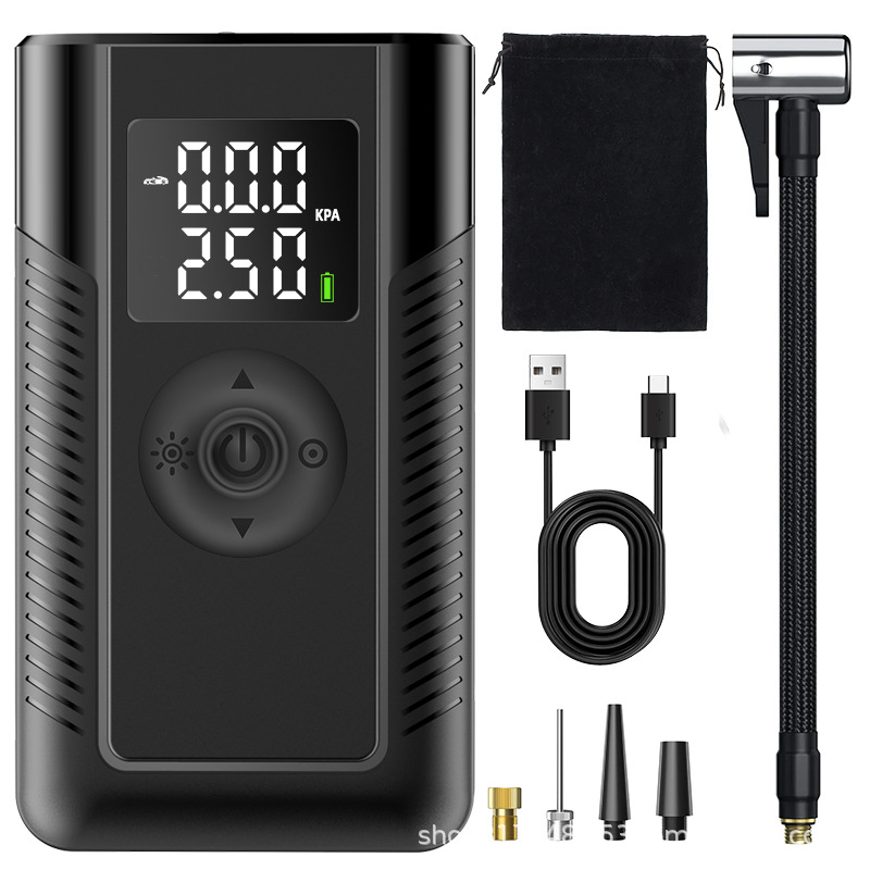 Prijenosna Bežična pumpa za gume s digitalnim zaslonom, USB napajanjem, 80W, mjerač tlaka i ugrađena svjetlost za automobil, motocikl i bicikl