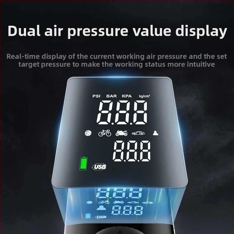 Prenosná vzduchová pumpa do auta, 12V, 120W, 25 L/min, digitálny displej, vstavaná power banka