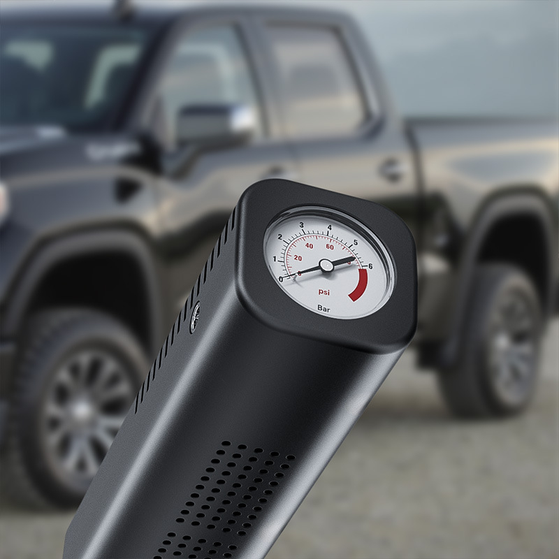 Φορητή ηλεκτρική αντλία ελαστικών αυτοκινήτου με μετρητή πίεσης, 12V τροφοδοσία από αναπτήρα, μονοκύλινδρη, 25 L/min, 80W