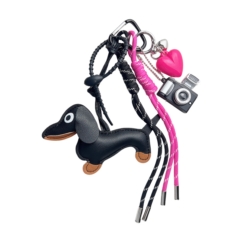 Kožni ključni lanac s dizajnom Dachshund, ručno pleteni užetni uzorak, Insta stil