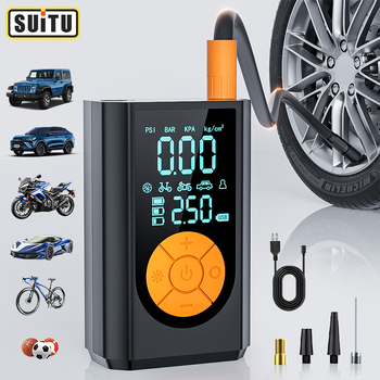 Φορητή αντλία αέρα αυτοκινήτου και ποδηλάτου με ασύρματη διπλή οθόνη; μονoκυλινδρική, 12 V, 100 W, 25 L/min, μπαταρία λιθίου