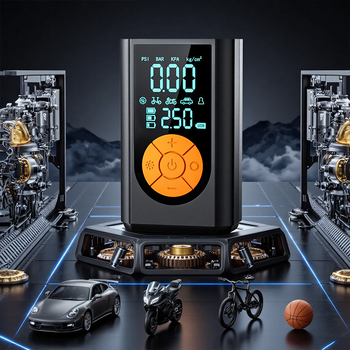 Φορητή αντλία αέρα αυτοκινήτου και ποδηλάτου με ασύρματη διπλή οθόνη; μονoκυλινδρική, 12 V, 100 W, 25 L/min, μπαταρία λιθίου