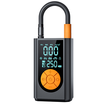 Φορητή αντλία αέρα αυτοκινήτου και ποδηλάτου με ασύρματη διπλή οθόνη; μονoκυλινδρική, 12 V, 100 W, 25 L/min, μπαταρία λιθίου