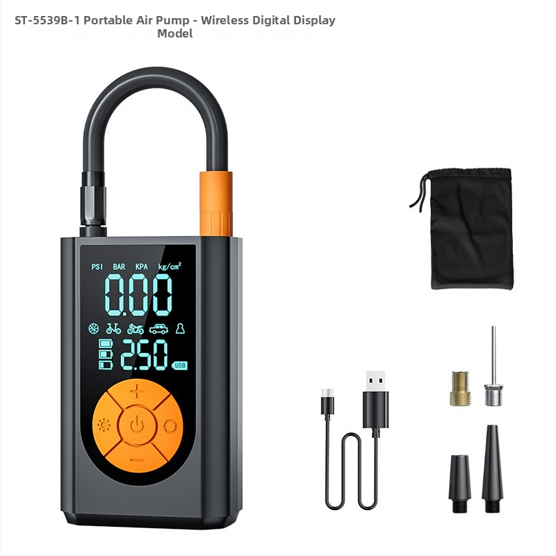 Φορητή αντλία αέρα αυτοκινήτου και ποδηλάτου με ασύρματη διπλή οθόνη; μονoκυλινδρική, 12 V, 100 W, 25 L/min, μπαταρία λιθίου