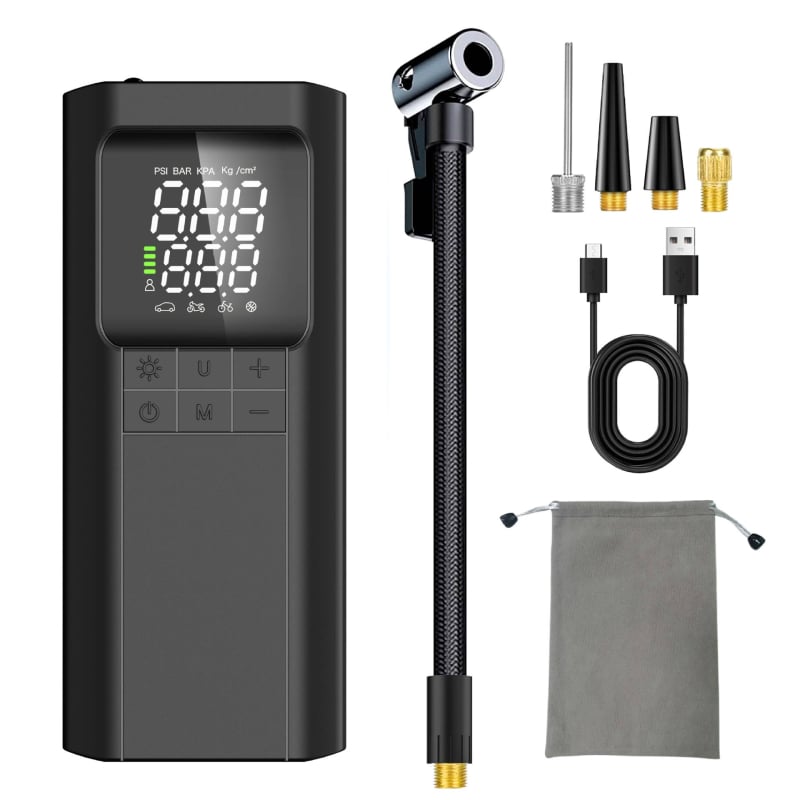 Shengfeng φορητή αντλία αέρα για αυτοκίνητα και ποδήλατα, 12V, 120W, ψηφιακή οθόνη, 30 L/min, μπαταρία λιθίου, USB φόρτιση, LED φως