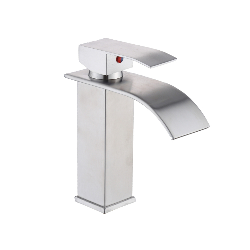 Kran za umivaonik od 304 nehrđajućeg čelika, vodopad, jednootvor, keramički disk ventil, priključak 1/2 inča, model Hnt-2108, moderni minimalistički stil