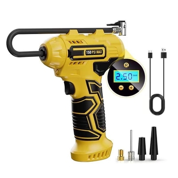 Bežična pumpa za zrak za auto s digitalnim manometrom za gume — USB napajanje, 12V, 25 L/min, Digitalni zaslon, Težina 0,55 kg