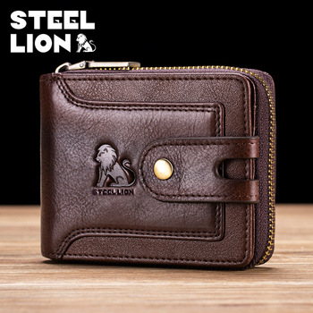 Steel Lion muški novčanik od prave kože prvog sloja, džep za kovanice sa zipom, velik kapacitet, retro stil Europi i Americi