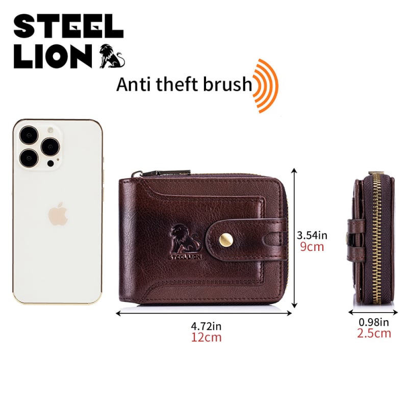 Steel Lion muški novčanik od prave kože prvog sloja, džep za kovanice sa zipom, velik kapacitet, retro stil Europi i Americi