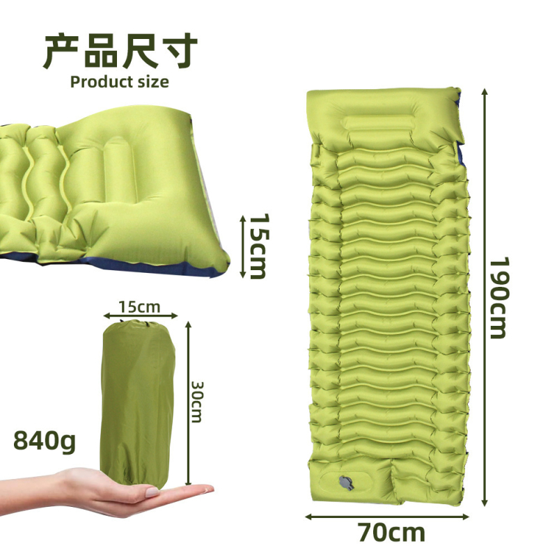 Jednoosoban nafukljivi kamping madrac – poliesterski pongee TPU-kompozit, 580 g, ručna pumpa