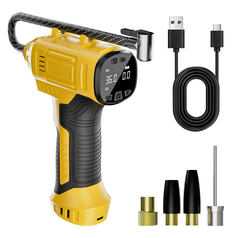 Pompa de aer portabilă fără fir pentru mașină – 12V, 80W, afișaj digital, încărcare USB, debit 25 L/min