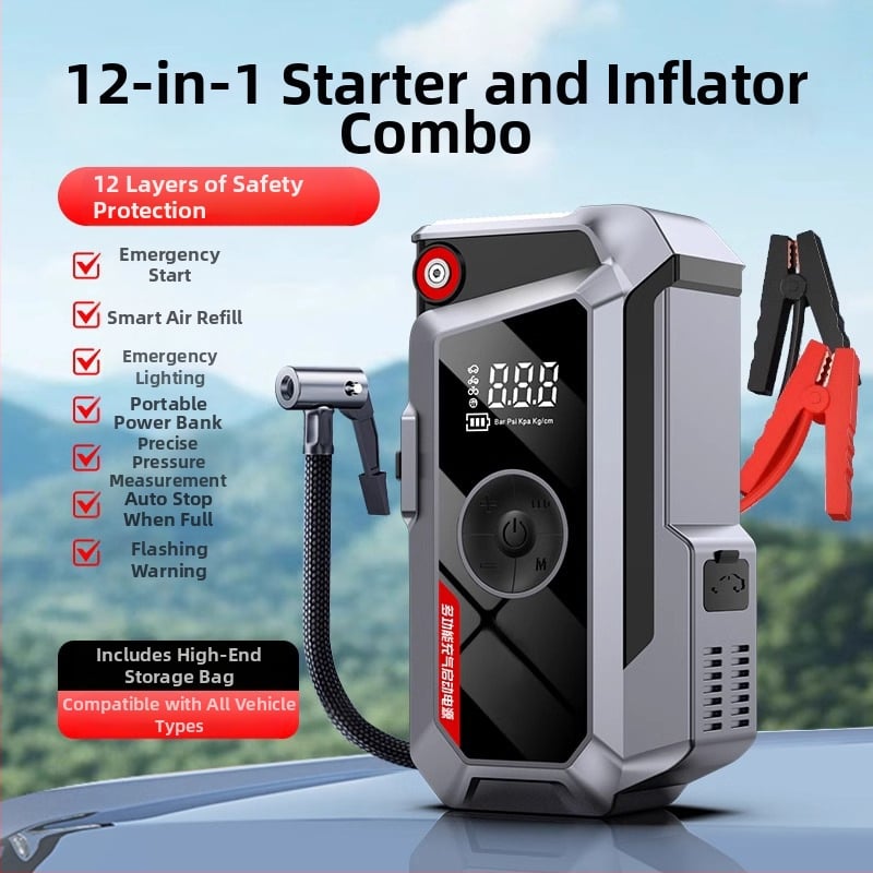 Autóvészhelyzeti indító egység beépített légpumpával (12V, 600A, CE/FCC/UL/ROHS)