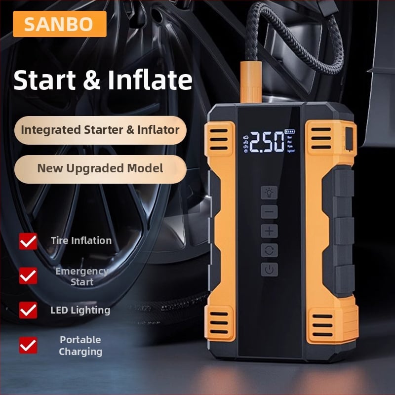Automobilové nafukovacie zariadenie a núdzový štartér – 14.8V, 120W, 35 L/min, Digitálny displej, Prevádzka 5–20 min