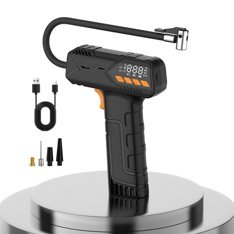 Pompa de aer fără fir pentru mașină cu afișaj digital, reîncărcabilă, 12V, 80W, 30 L/min, portabil pentru mașini și biciclete