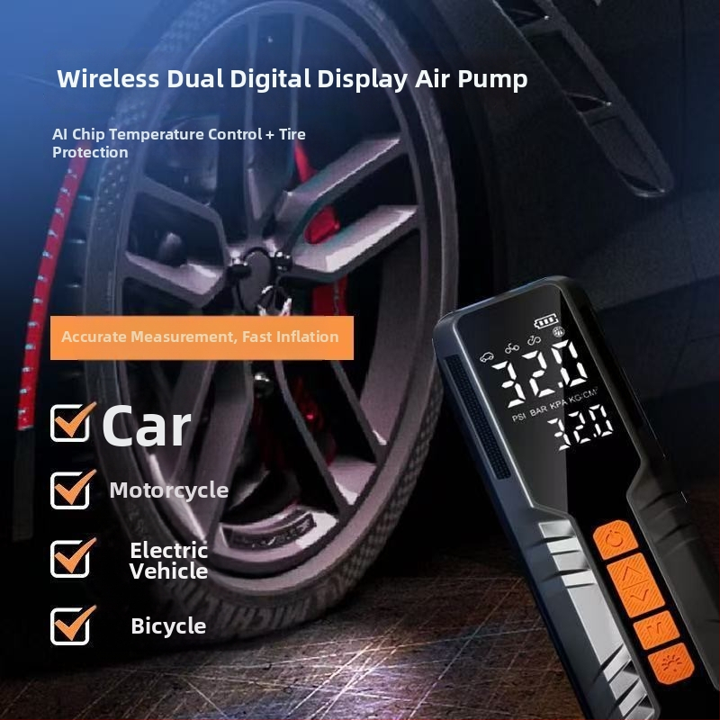 Kompaktná pumpa na pneumatiky do auta s digitálnym displejom, USB nabíjanie alebo napájanie z autozapaľovača, 80 W, 11,1 V, 25 L/min