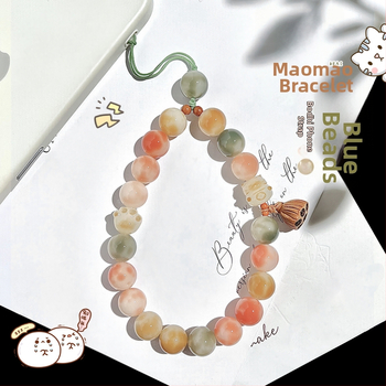 Brățară Bodhi cu mărgele rotunde, șnur pentru telefon și pandantiv pentru chei, finisaj lustruit, stil proaspăt drăguț