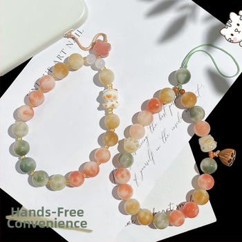 Brățară Bodhi cu mărgele rotunde, șnur pentru telefon și pandantiv pentru chei, finisaj lustruit, stil proaspăt drăguț