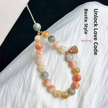 Brățară Bodhi cu mărgele rotunde, șnur pentru telefon și pandantiv pentru chei, finisaj lustruit, stil proaspăt drăguț