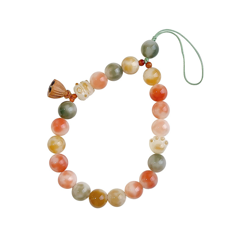 Brățară Bodhi cu mărgele rotunde, șnur pentru telefon și pandantiv pentru chei, finisaj lustruit, stil proaspăt drăguț