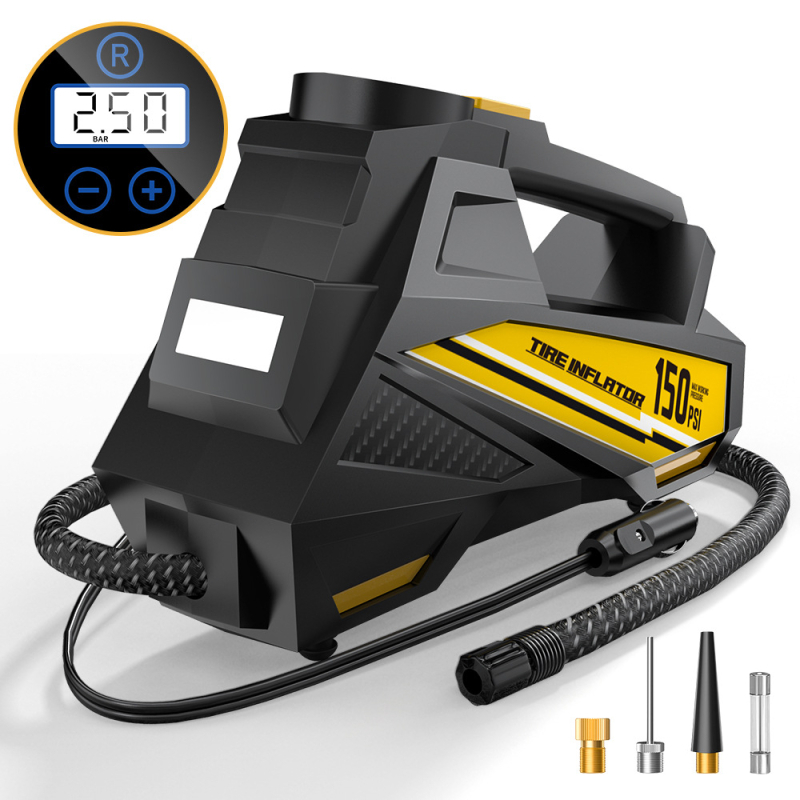 Pompă de aer pentru mașină, portabilă, 12V, 100W, 35 L/min, Afișaj digital