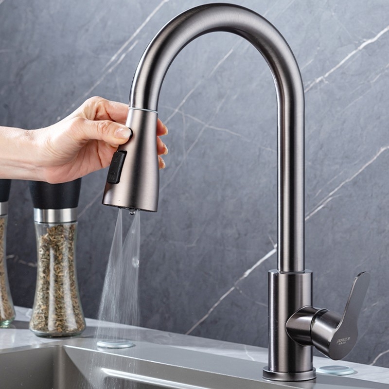 Kuhinjski slavina s izvučnim izlazom, topla i hladna voda, nehrđajući čelik 304, keramički ventil, model B8068