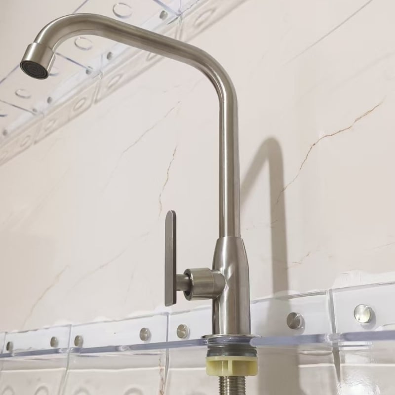 Kuhinjska slavina od nehrđajućeg čelika, 360° rotacija, jednospojna veza, otvaranje ključem, bakreno jezgro ventila