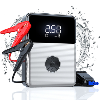 Vezeték nélküli autógumi pumpa – all-in-one egység vészindítással, CE tanúsítvánnyal, bemenet 12.6V, kimenet 12V, 4 fej: autó, motorkerékpár, kerékpár, kosárlabda.