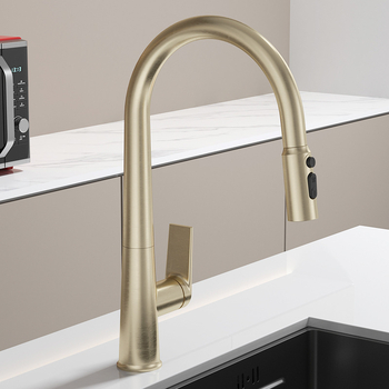 Robinet de bucătărie German Mosai cu furtun retractabil, cap rotativă și telescopică, protecție împotriva stropilor, apă caldă și rece, corp din cupru, cartuș ceramic, montaj la vedere