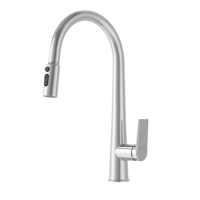 Robinet de bucătărie German Mosai cu furtun retractabil, cap rotativă și telescopică, protecție împotriva stropilor, apă caldă și rece, corp din cupru, cartuș ceramic, montaj la vedere