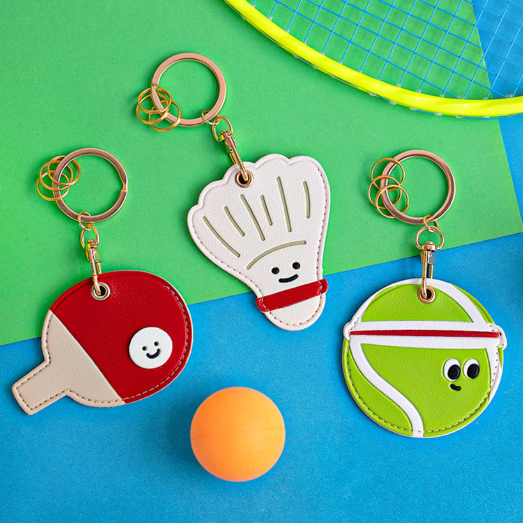 Kožna futrola za karticu pristupa i ključni lanac – Unisex, PU koža, anime uzorak, street stil, sportska tema (tenis/badminton/ping-pong)