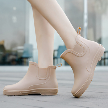 Ženske čizme za kišu, PVC gornji dio, gležnja visina, niski potpetica 1–3 cm, za sve sezone, lagane gumene čizme