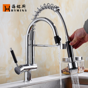 Heming kuhinjski meže američkog stila s oprugom, topla i hladna voda, dvostruki izlaz, model 9140, tijelo od bakra, nominalni tlak 5, radna temperatura 80°C