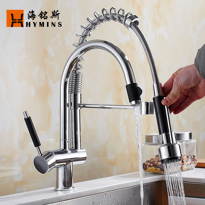 Heming kuhinjski meže američkog stila s oprugom, topla i hladna voda, dvostruki izlaz, model 9140, tijelo od bakra, nominalni tlak 5, radna temperatura 80°C