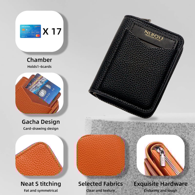Portofel bărbați cu fermoar, spații pentru mai multe carduri — PU, brand Nlboli, stil urban simplu, model cu litere