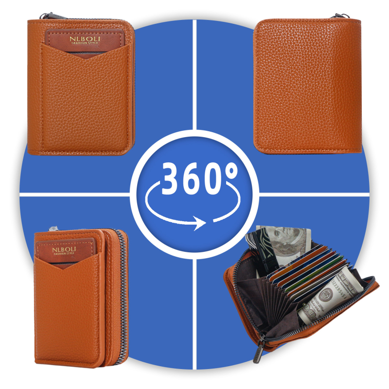 Portofel bărbați cu fermoar, spații pentru mai multe carduri — PU, brand Nlboli, stil urban simplu, model cu litere