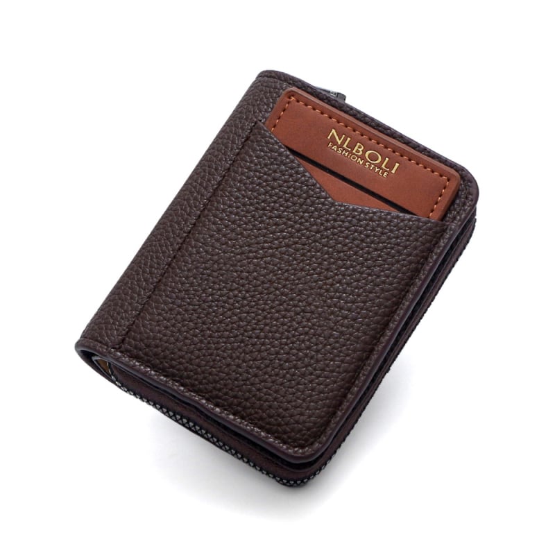 Portofel bărbați cu fermoar, spații pentru mai multe carduri — PU, brand Nlboli, stil urban simplu, model cu litere