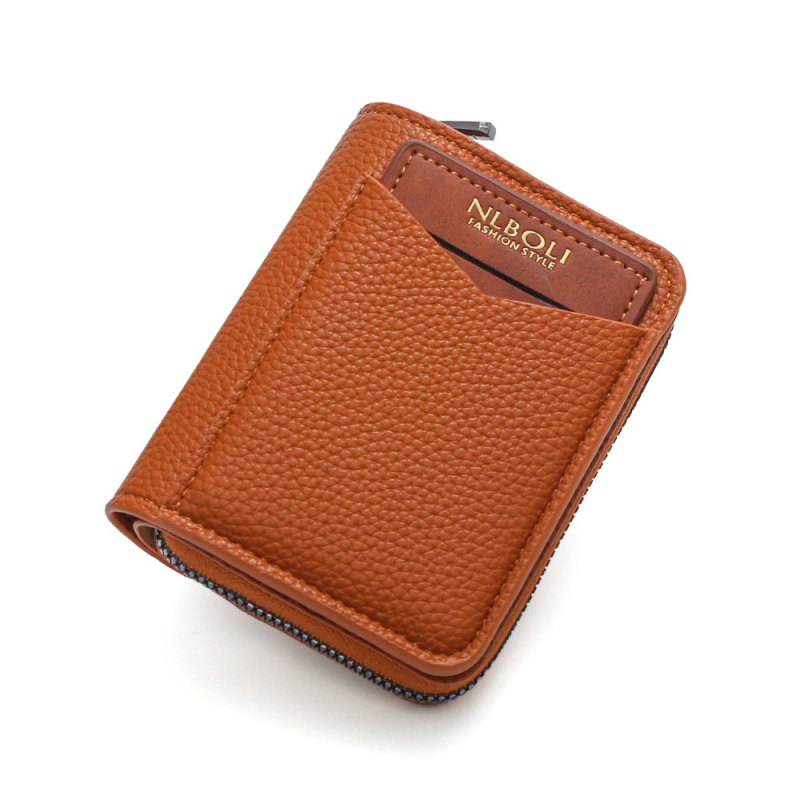 Portofel bărbați cu fermoar, spații pentru mai multe carduri — PU, brand Nlboli, stil urban simplu, model cu litere
