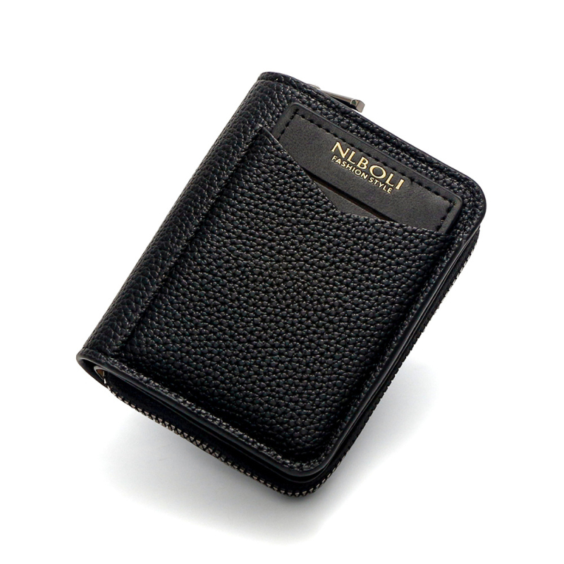 Portofel bărbați cu fermoar, spații pentru mai multe carduri — PU, brand Nlboli, stil urban simplu, model cu litere