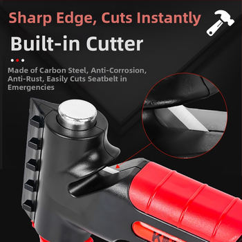 5-in-1 ārkārtas instruments: logu laušanas atslēga, daudzfunkciju āmats, drošības jostas griezējs, riepu spiediena mērītājs (10–100 psi), sniega lāpsta