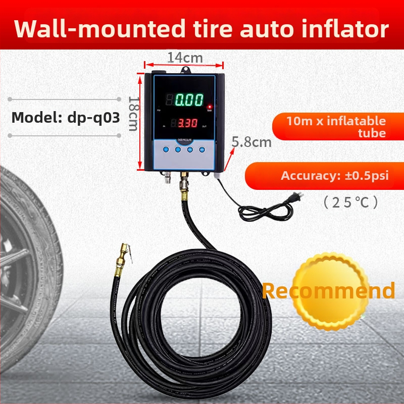 Pilnībā automatizēts sienas uzstādāms auto riepu uzpildītājs ar iebūvētu riepu spiediena mērītāju, modelis DP-Q03