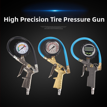 Digitālais riepu spiediena mērītājs ar pildīšanas pistoli, diapazons 0–220 PSI, precizitāte 0,2 BAR, digitālais displays, korpuss no plastmasas un tērauda