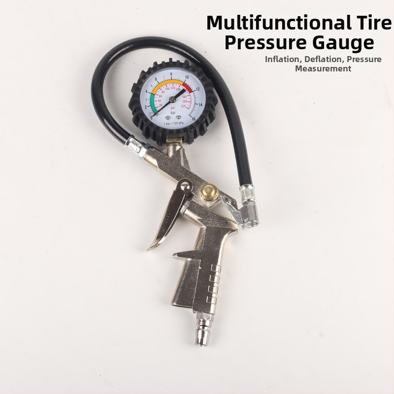 Digitālais riepu spiediena mērītājs ar pildīšanas pistoli, diapazons 0–220 PSI, precizitāte 0,2 BAR, digitālais displays, korpuss no plastmasas un tērauda