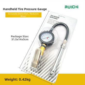 Rankinis padangų slėgio matuoklis Ruichi, korpusas iš cinko lydinio, diapazonas 220 psi, tikslumas 10 psi, kelių vienetų ekranas, svoris 0,42 kg
