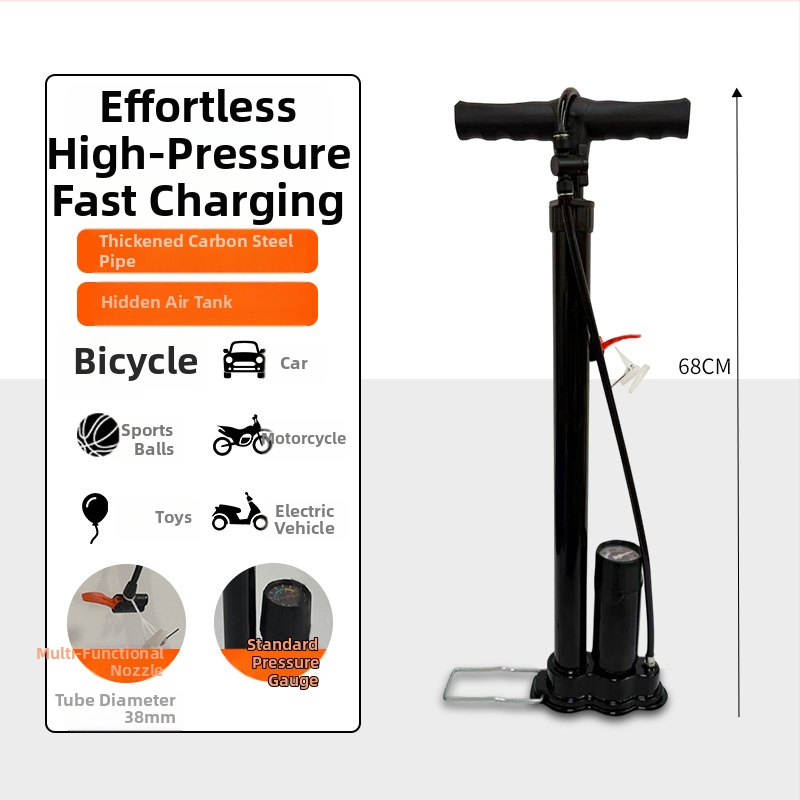 Ръчна въздушна помпа от цяла стомана с манометър, скрит резервоар за газ и тръба от въглеродна стомана за велосипед